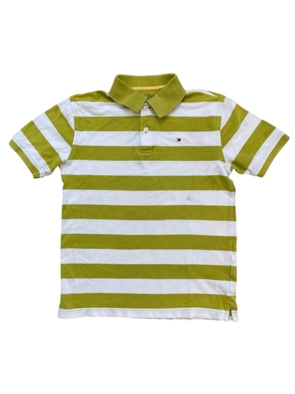 4/$25 Tommy Hilfiger Thick Striped Green White Short Sleeve Polo Shirt Size 14